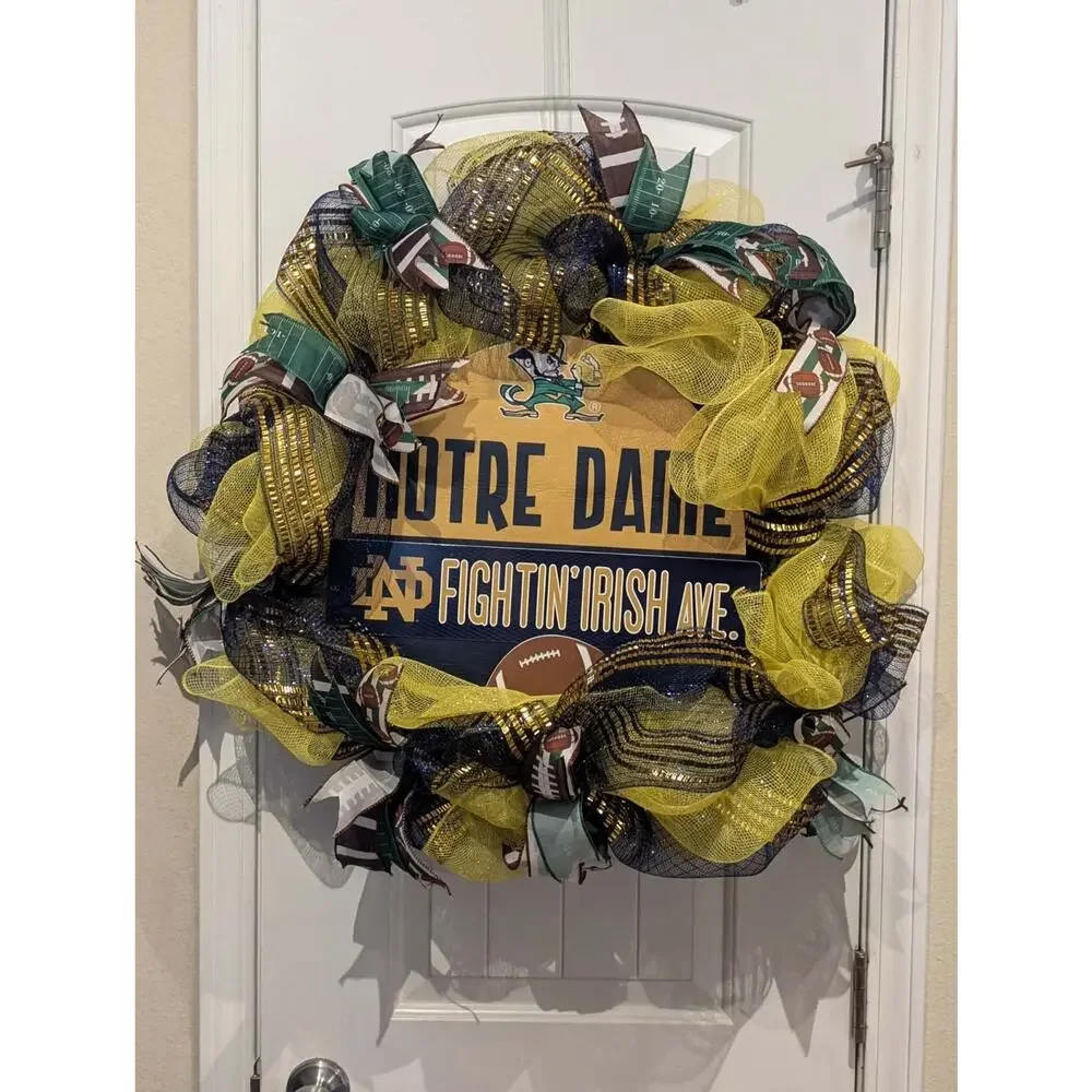 Notre Dame Fighting Irish Handmade Football Wreath GameDay Front Door Decor